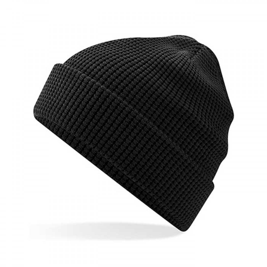 Organic Cotton Waffle Beanie Black