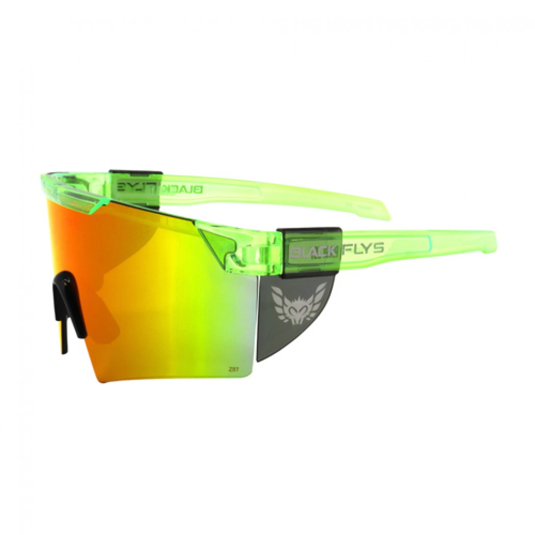 Fly Shield Z87+ Safety Glass Neon Green/ Orange Mirror Lens