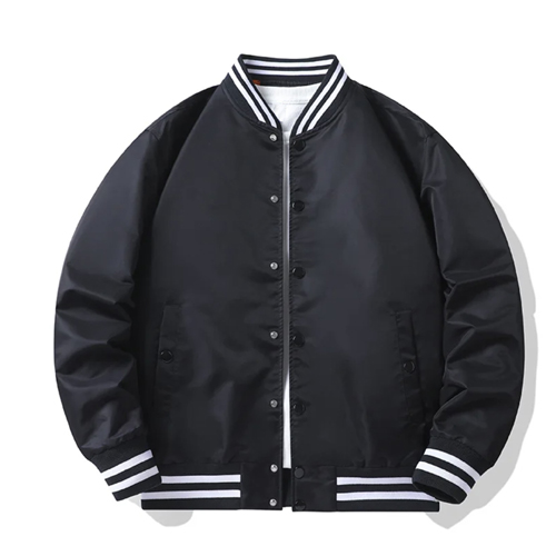 Padded Satin Baseball Jacket – Black