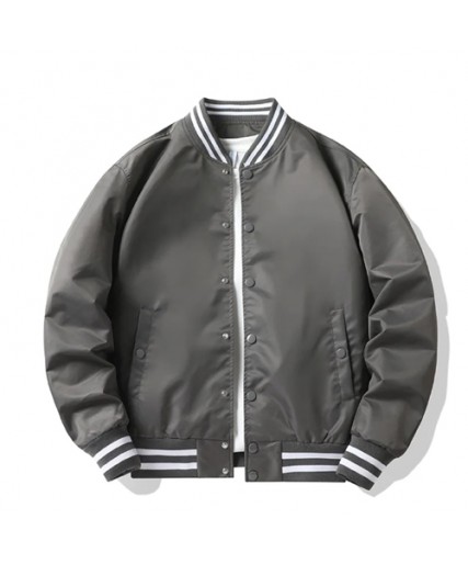 Satin Baseball Jacket Grey Satin Baseball Jacket Grey
