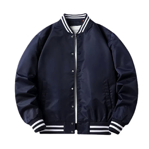 Padded Satin Baseball Jacket – Navy Blue