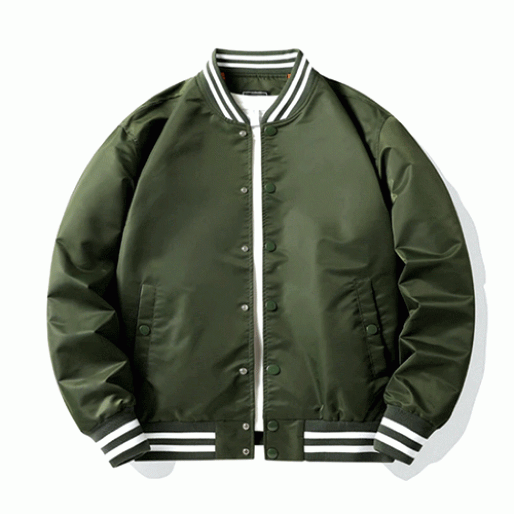 Satin Baseball Jacket Olive