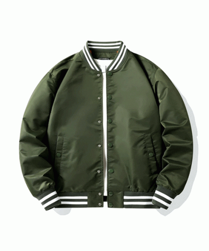 Satin Baseball Jacket Olive Satin Baseball Jacket Olive