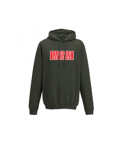 Clobber Helsinki Boxed Hood Mens Loose Fit Hoodie Army Green Clobber Helsinki Boxed Hood Mens Loose Fit Hoodie Army Green