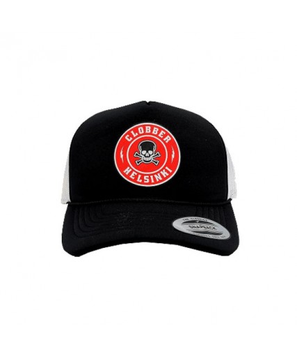 Clobber Helsinki Skulzz Curved Visor Foam Trucker Cap Black/White