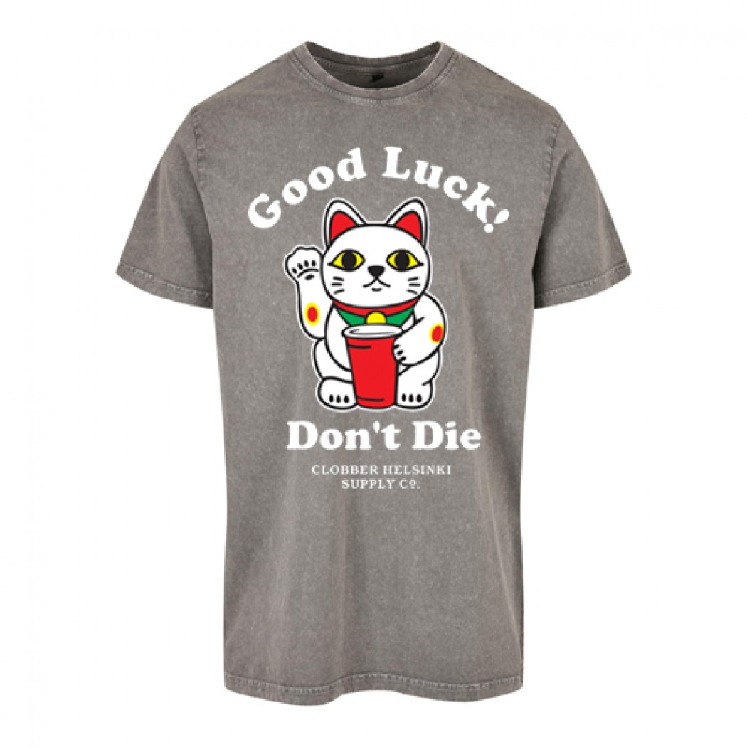 Clobber Helsinki Good Luck Fitted T-Shirt Ashid Wash Asphalt Clobber Helsinki Good Luck Fitted T-Shirt Ashid Wash Asphalt