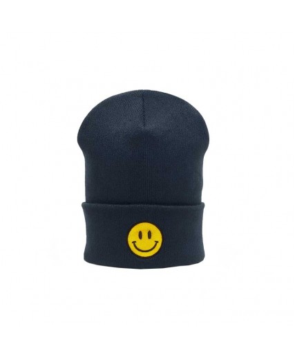 Heavyweight Long Beanie – Smiley Face Black