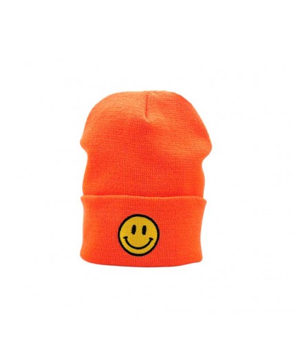 Heavyweight Long Beanie – Smiley Face Orange