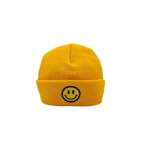 Heavyweight Smiley Face Short Beanie Yellow