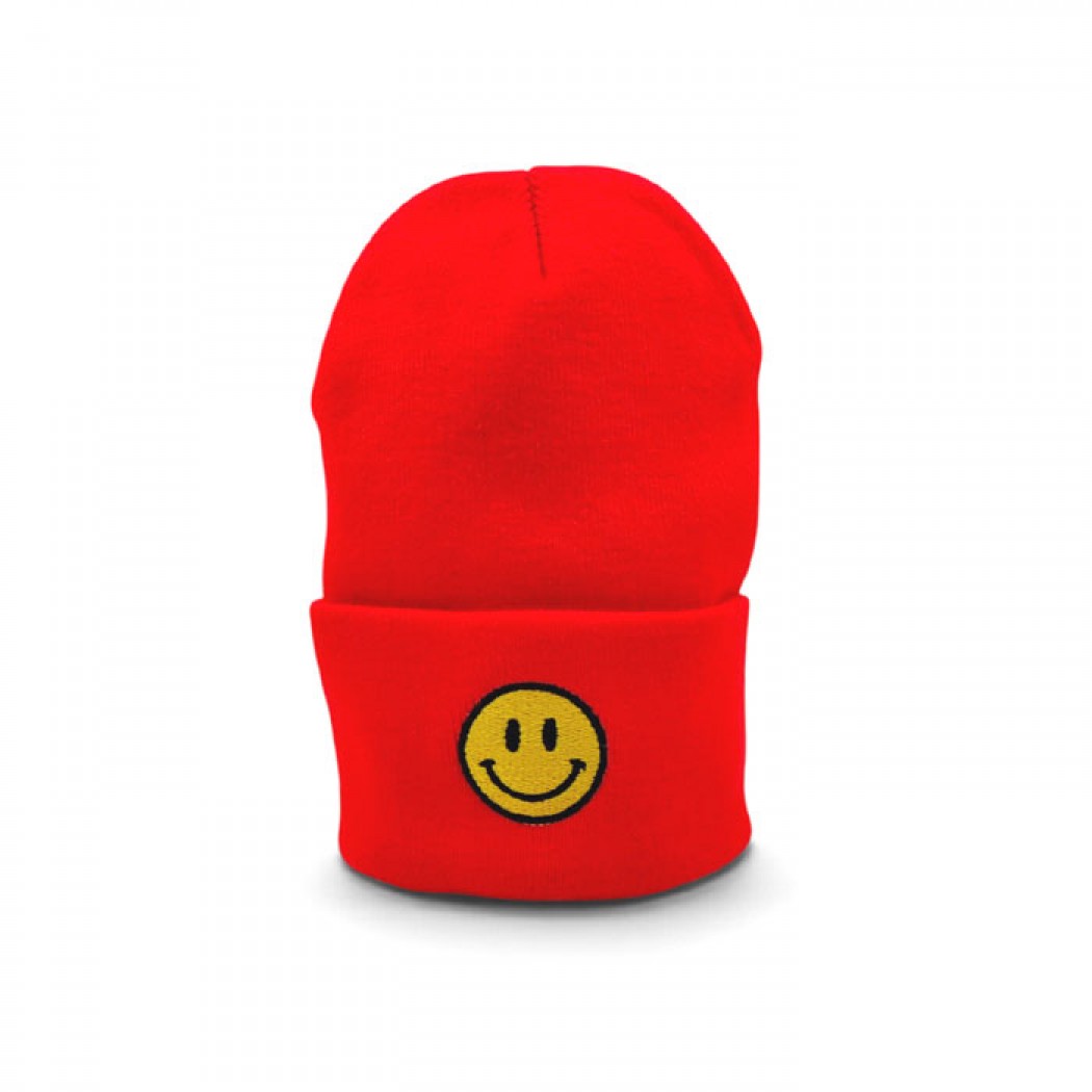 Smiley Face Heavyweight Extra Long Beanie Red (Last One)