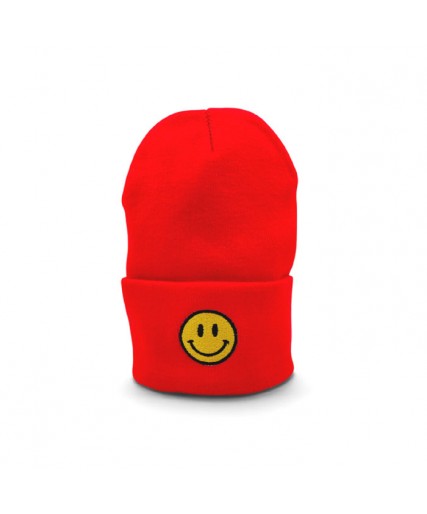 Smiley Face Heavyweight Extra Long Beanie Red (Last One)