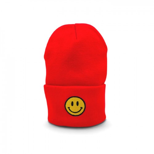 Smiley Face Heavyweight Extra Long Beanie Red (Last One)