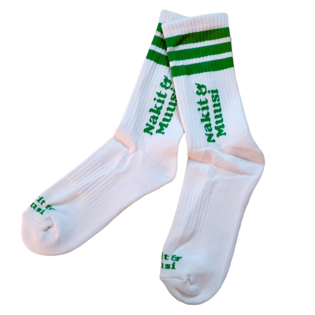 Nakit & Muusi Green Logo Retro Socks White