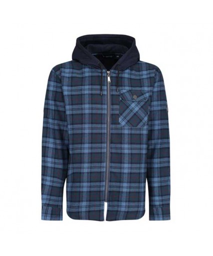 Men’s Hooded Check Shirt – Fleece-Lined Navy