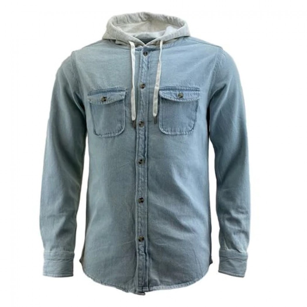 Mens Hooded Denim Work Shirt Light Denim Mens Hooded Denim Work Shirt Light Denim