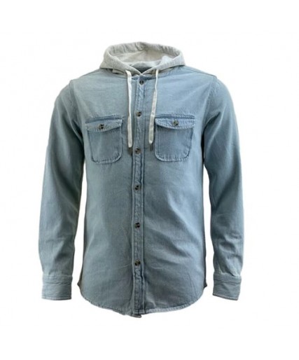 Mens Hooded Denim Work Shirt Light Denim
