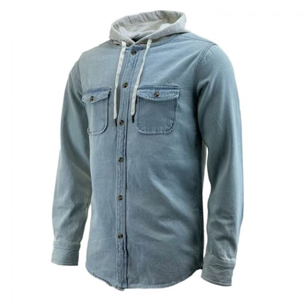Mens Hooded Denim Work Shirt Light Denim Mens Hooded Denim Work Shirt Light Denim