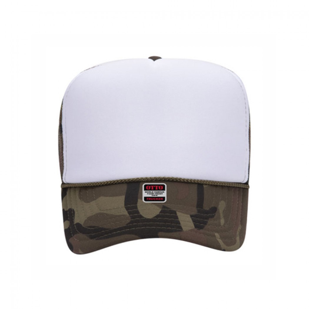 OTTO CAP 5 Panel High Crown Mesh Back Trucker Hat White/Camo