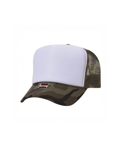 OTTO CAP 5 Panel High Crown Mesh Back Trucker Hat White/Camo
