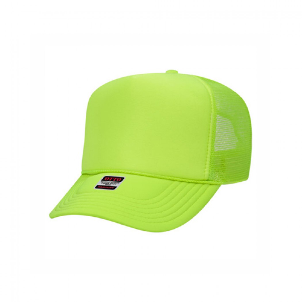 OTTO CAP 5 Panel High Crown Mesh Back Trucker Hat Neon Green