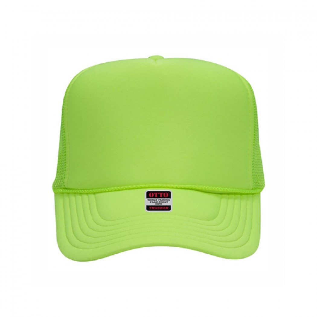 OTTO CAP 5 Panel High Crown Mesh Back Trucker Hat Neon Green