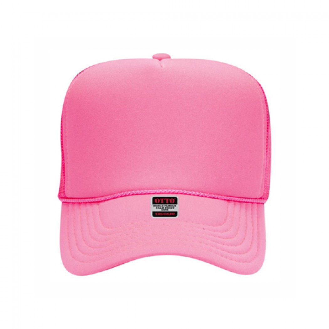 OTTO CAP 5 Panel High Crown Mesh Back Trucker Hat Neon Pink