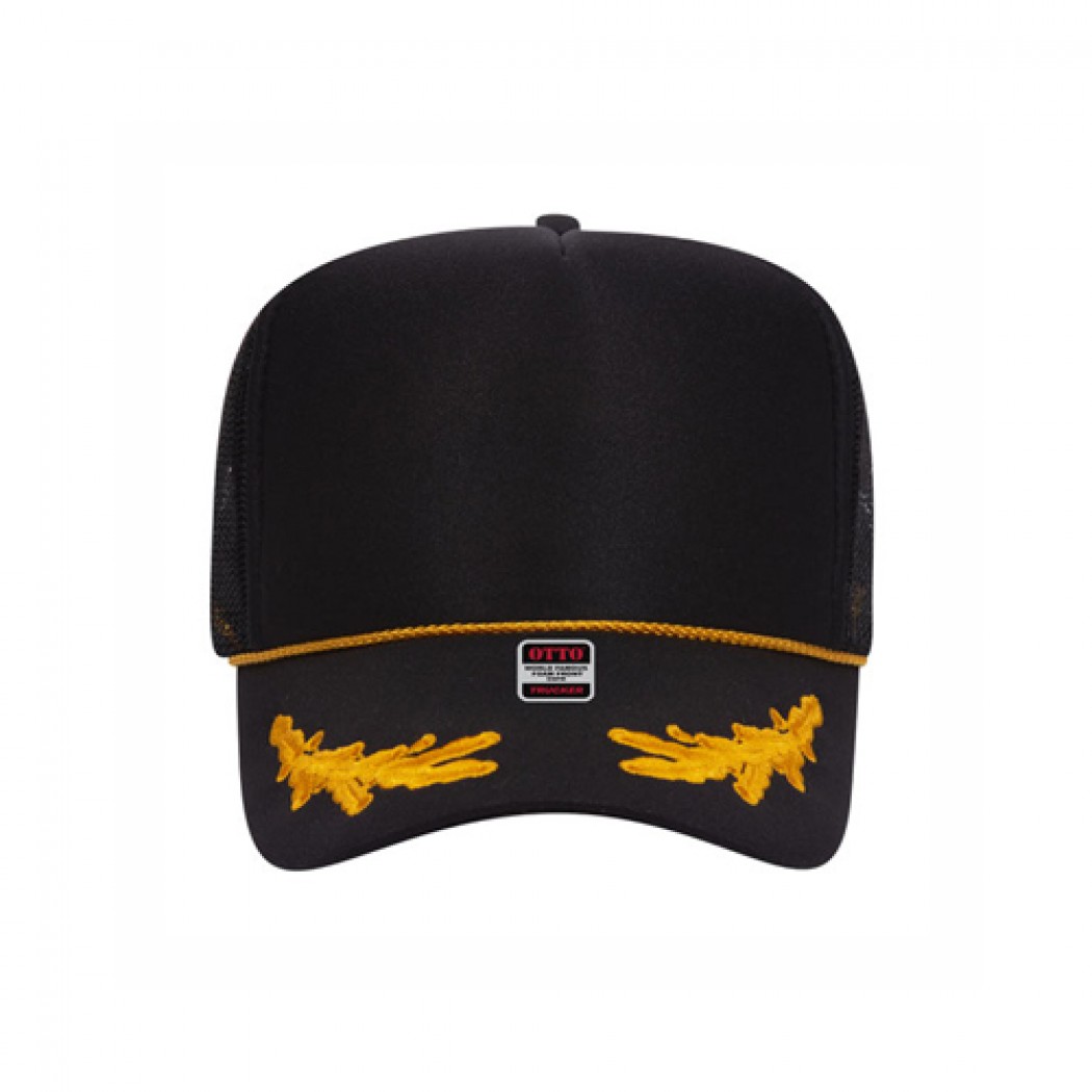 OTTO CAP 5 Panel High Crown Mesh Back Trucker Hat Black/Gold OTTO CAP 5 Panel High Crown Mesh Back Trucker Hat Black/Gold