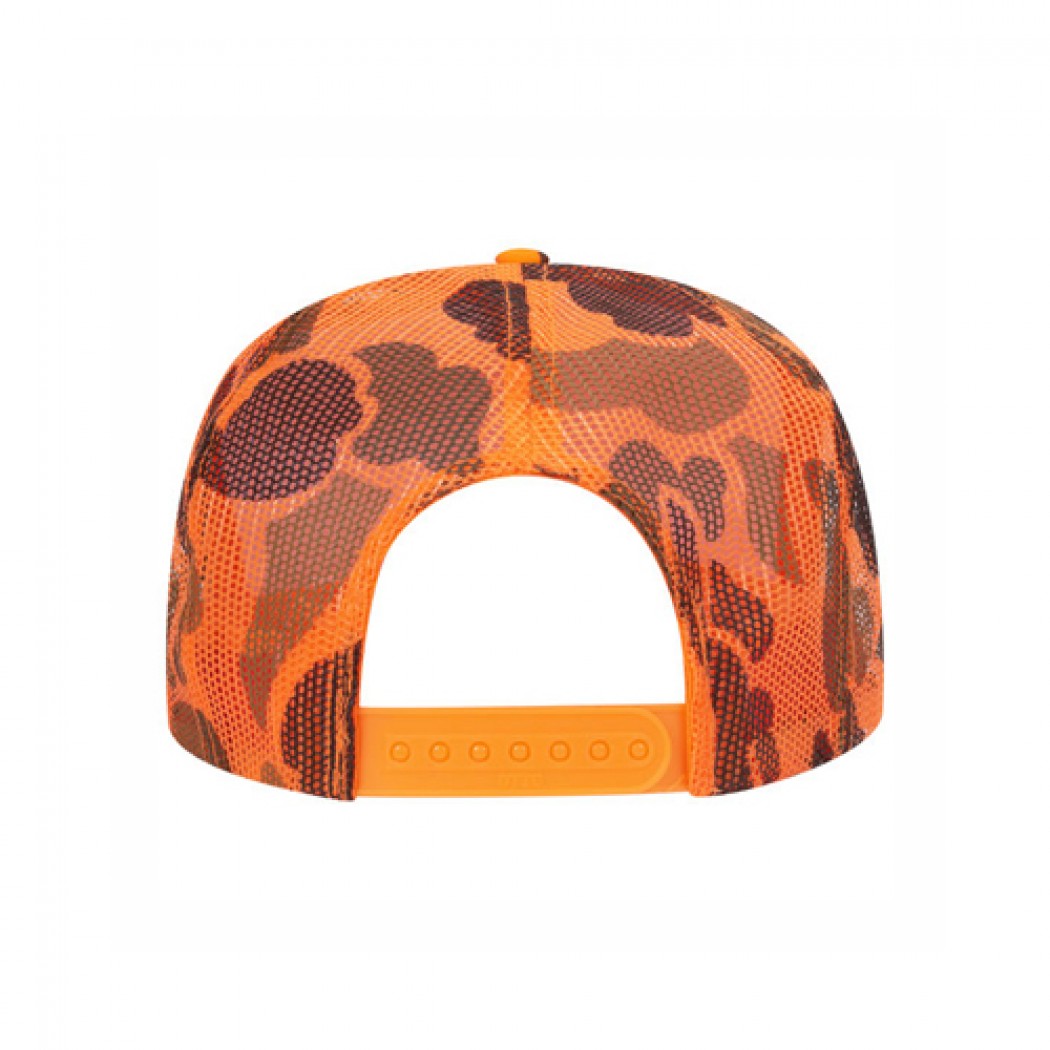 OTTO CAP 5 Panel High Crown Mesh Back Trucker Hat Orange Camo