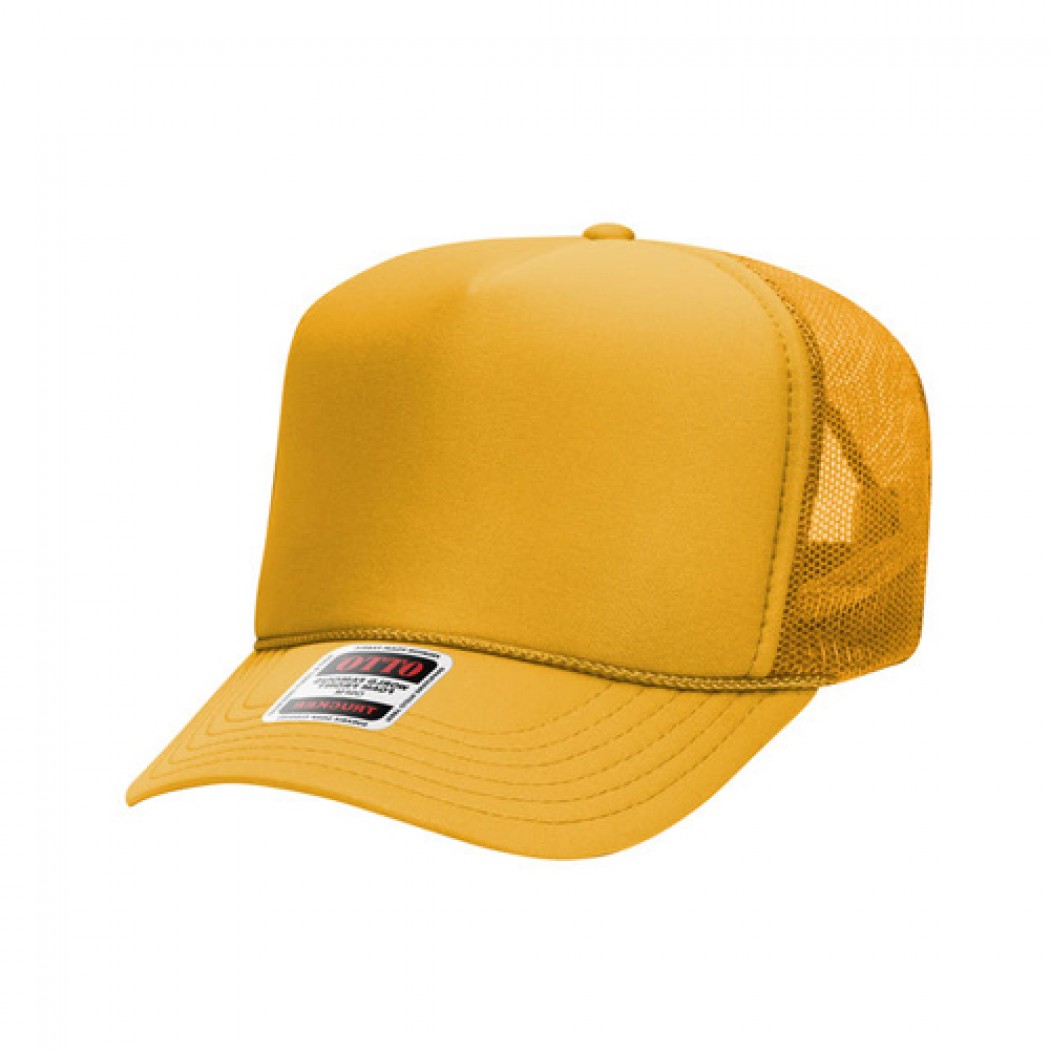 OTTO CAP 5 Panel High Crown Mesh Back Trucker Hat Gold