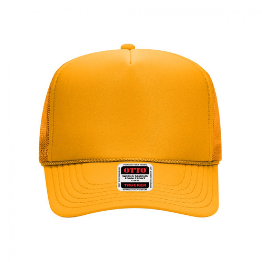 OTTO CAP 5 Panel High Crown Mesh Back Trucker Hat Gold