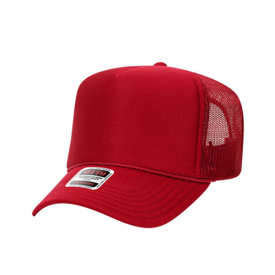 OTTO CAP 5 Panel High Crown Mesh Back Trucker Hat Red 