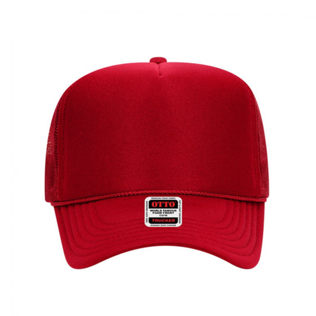 OTTO CAP 5 Panel High Crown Mesh Back Trucker Hat Red 