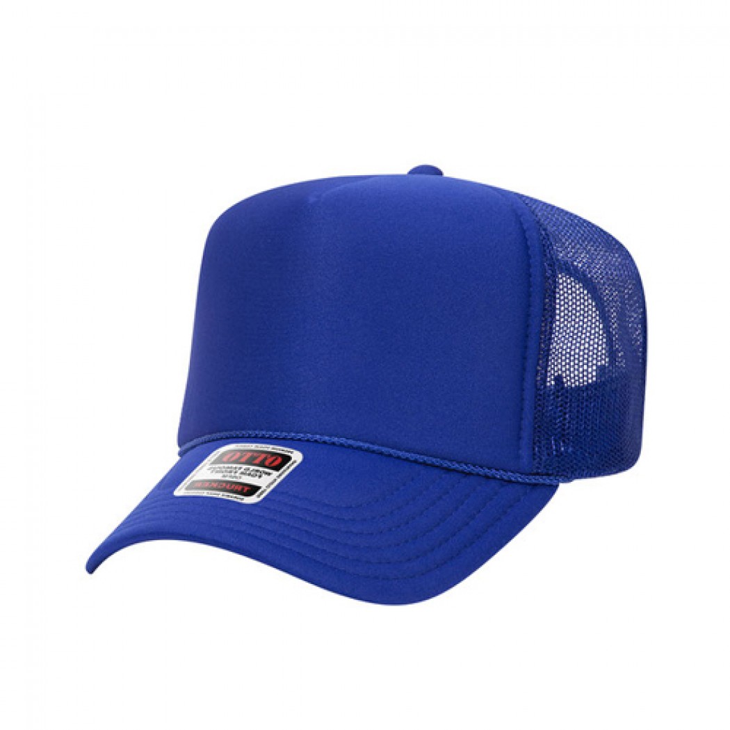 OTTO CAP 5 Panel High Crown Mesh Back Trucker Hat Royal