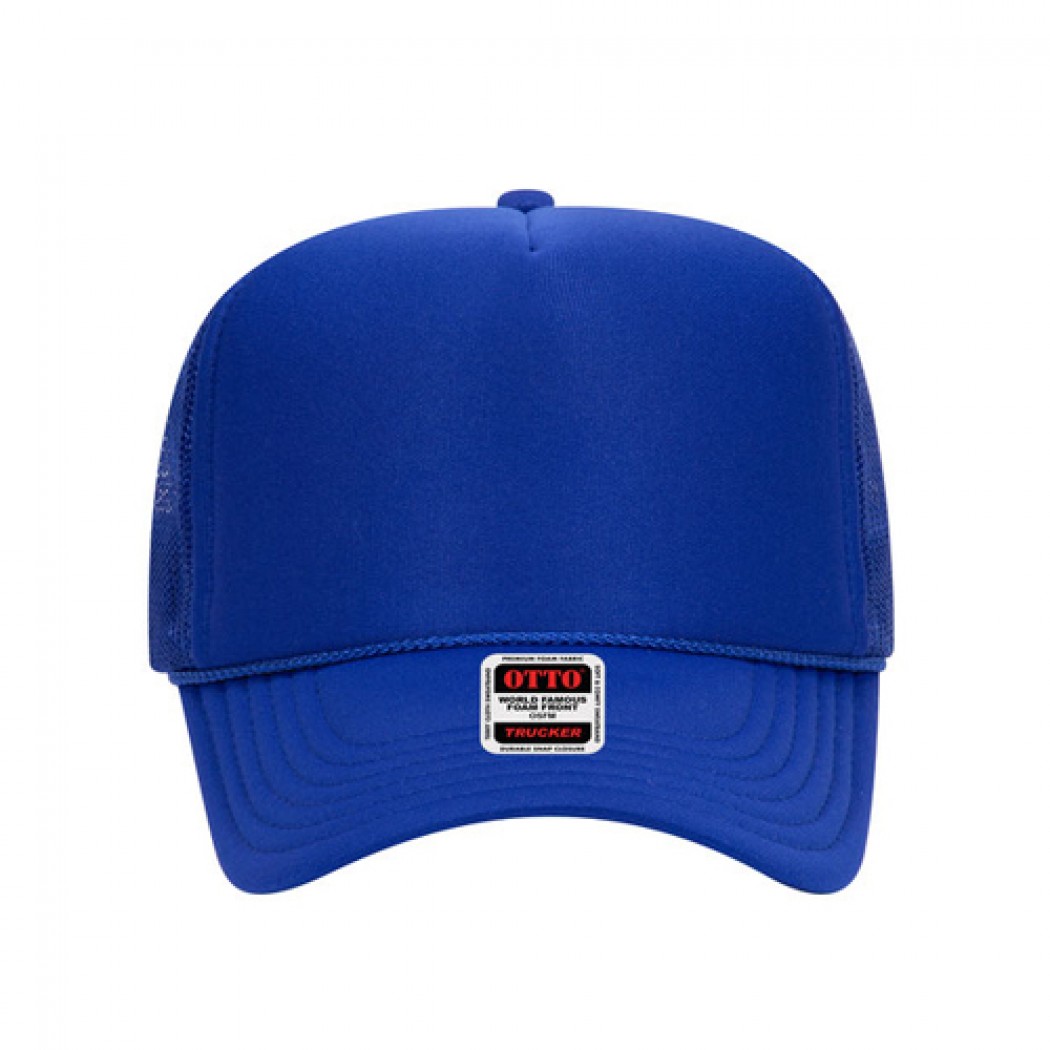 OTTO CAP 5 Panel High Crown Mesh Back Trucker Hat Royal