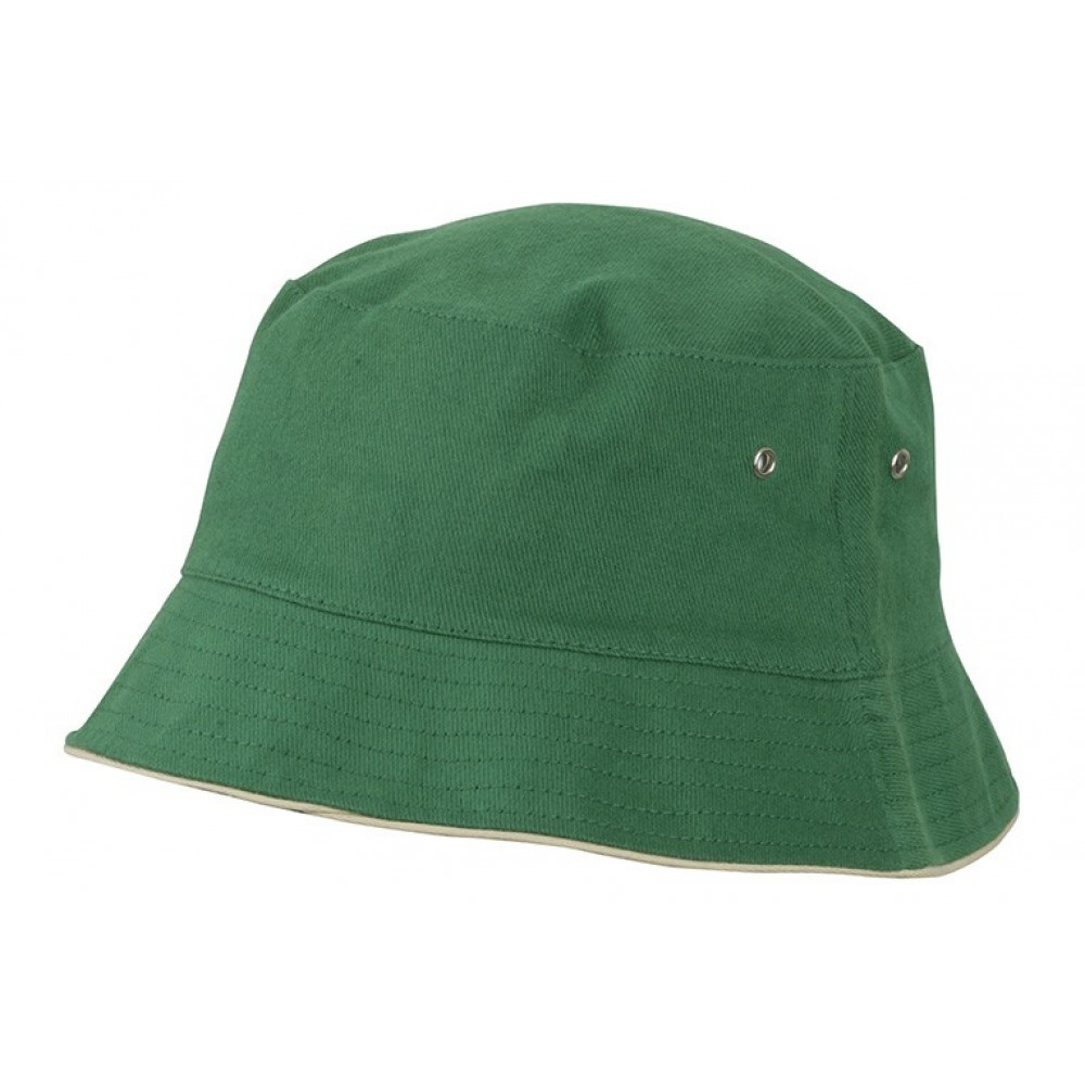 Fisherman Contrast Piping Bucket Hat Dark Green/Beige